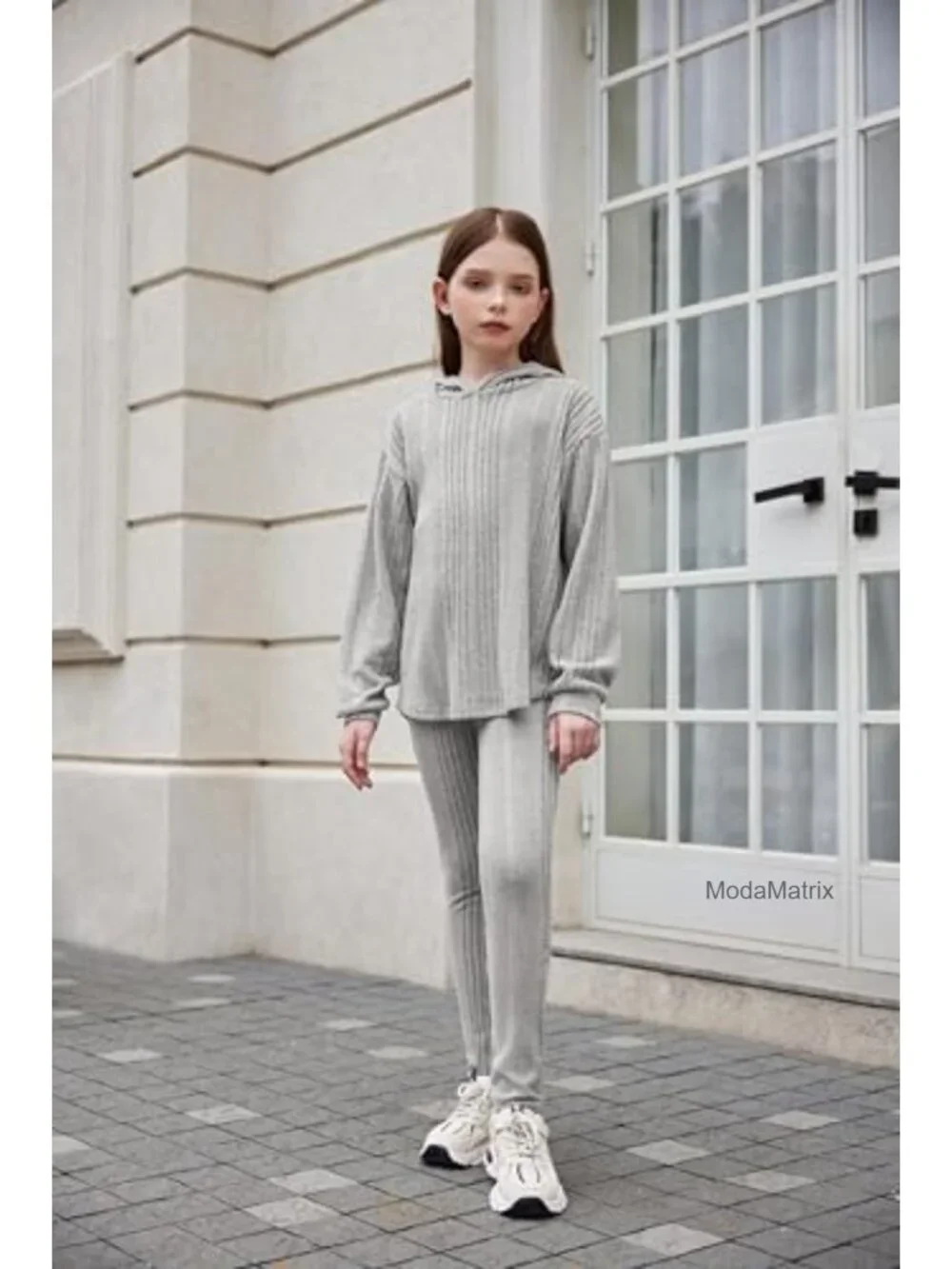 Girls 2-Piece Rib-Knit Sweatsuit Set Long Sleeve Pullover Sweatshirt & Jogger